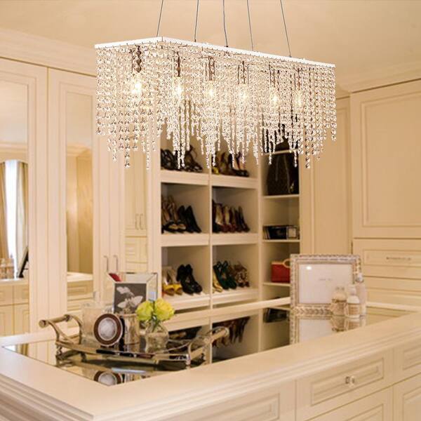 Sefinn Four 6-Light 32 in. Rectangular Chrome Finish Chandelier