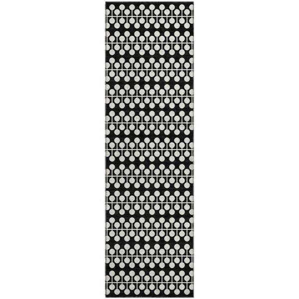 Mayfield Premium Machine Washable Abstract AMF2247 Black 2 ft. x 7 ft. Runner Rug