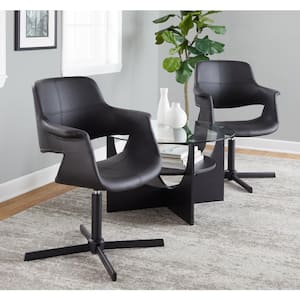 Vintage Flair X-Pedestal Black Faux Leather and Black Metal Arm Chair with Swivel