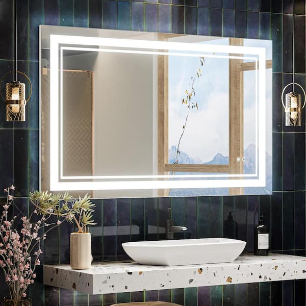 Keonjinn 48 x 24 inch LED Bathroom Mirror, Modern Rectangle LED