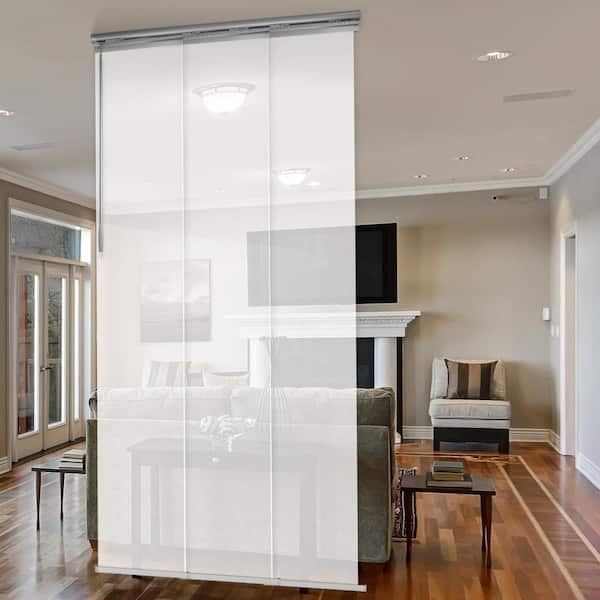 EMOH Pearly White Adjustable Sliding Single Rail Track with 15.75 in. Slates, Extendable 28 in. to 43 in. W x 94 in. L