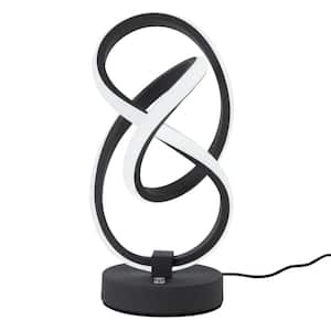 11.81 in. Black Modern Irregular Spiral RGB Integrated LED Bedside Table Lamp for Bedroom Living Room
