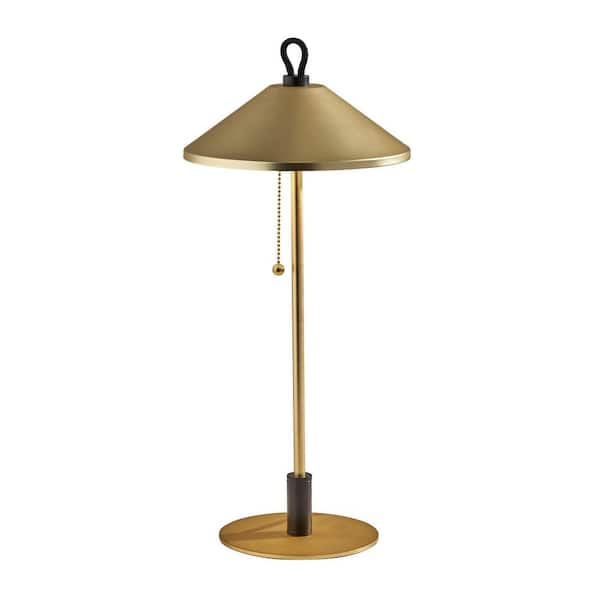 HomeRoots 19.75 in. Brass Modern Integrated LED Buffet Table Lamp with Brass Metal Shade