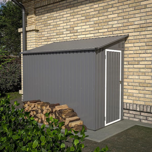 Gray 4 ft. W x 8 ft. D Galvanized Steel Outdoor Metal Storage Shed, Lean to Tool Shed with Lockable Door(32 sq. ft. )
