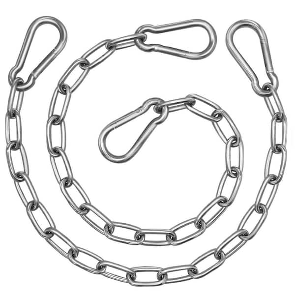 25.6 in. 660 lb. Capacity Hanging Swing Chain with 4 Carabiners for Punching Bags, Swing Chairs, Silver (2-Pack)
