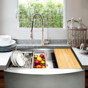 Handmade Farmhouse Apron Front 33 in. x 22 in. Single Bowl Stainless Steel Workstation Kitchen Sink with Accessories