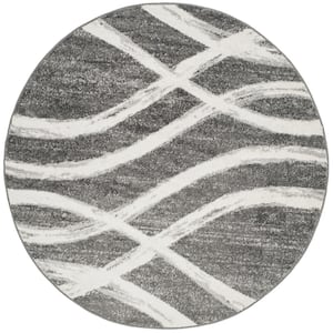 Adirondack Charcoal/Ivory Doormat 3 ft. x 3 ft. Waves Round Area Rug