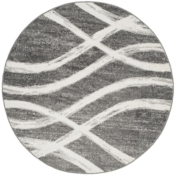 Adirondack Charcoal/Ivory 5 ft. x 5 ft. Waves Round Area Rug