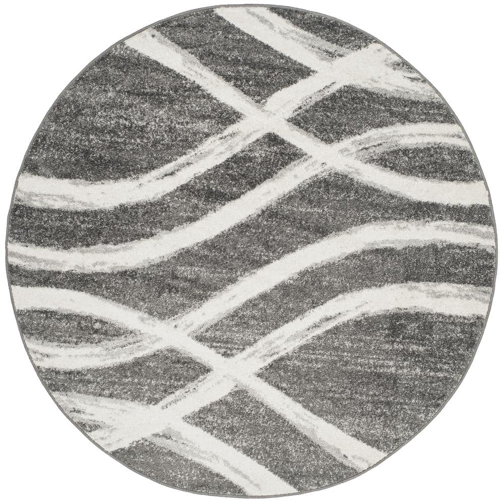Adirondack Charcoal/Ivory 6 ft. x 6 ft. Round Striped Area Rug price history on PriceWatchPro