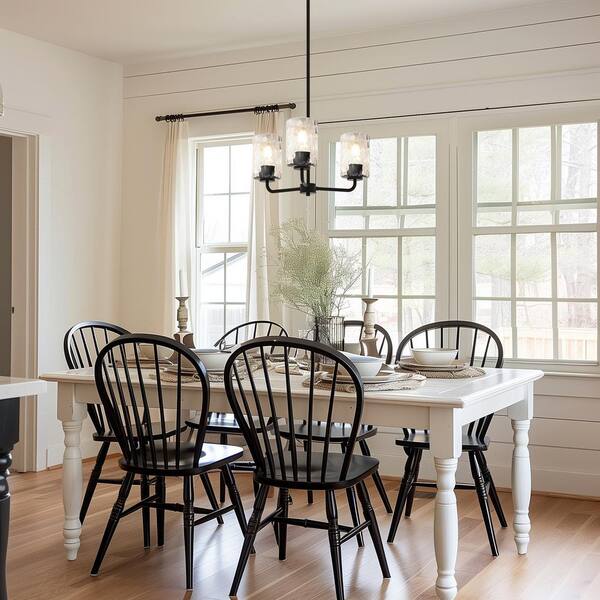 YANSUN 3-Light Black Finish with Glass Empire Chandelier
