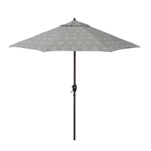 9 ft. Bronze Aluminum Market Patio Umbrella with Crank Lift and Autotilt in Spiro Graphite Pacifica Premium