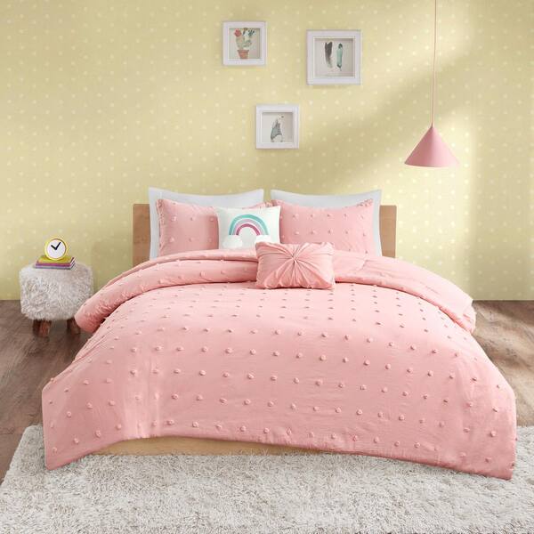 Skriv en rapport paritet vegne URBAN HABITAT KIDS Ensley 4-Piece Pink Twin Cotton Jacquard Pom Pom  Comforter Set UHK10-0122 - The Home Depot