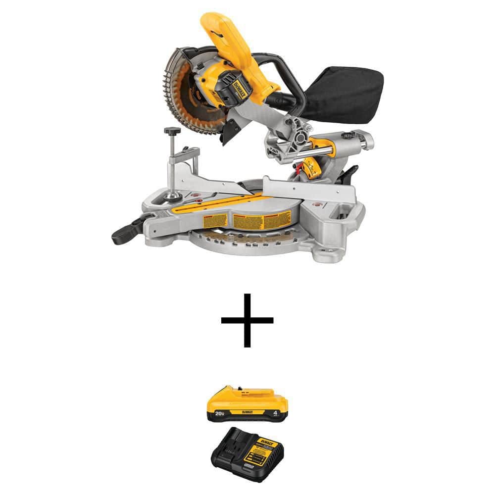 DEWALT 20V MAX Cordless 7-1/4 in. Sliding Miter Saw, (1) 20V MAX Compact Lithium-Ion 4.0Ah Battery, and 12V to 20V MAX Charger -  DCS361BWDCB240C