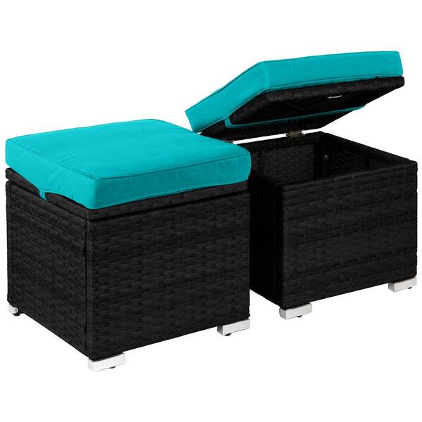 Best Choice Products Black Wicker Outdoor Ottomans Storage Box