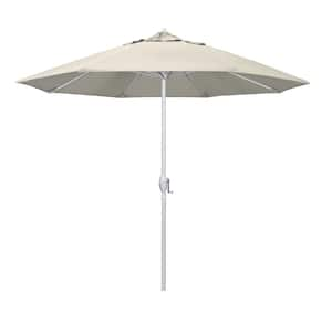 9 ft. Matted White Aluminum Market Patio Umbrella Auto Tilt in Antique Beige Olefin