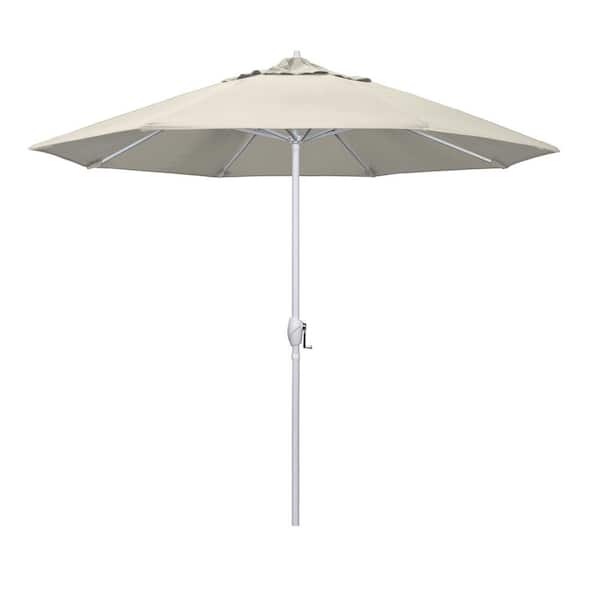 California Umbrella 9 ft. Matted White Aluminum Market Patio Umbrella Auto Tilt in Antique Beige Olefin