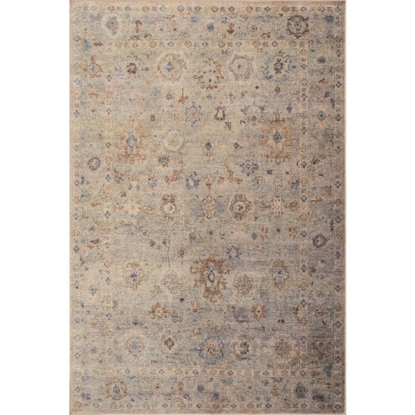 Viret Traditional Bordered Washable Blue 5 ft. x 8 ft. Indoor Area Rug