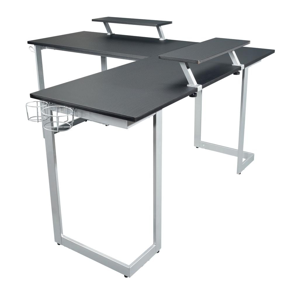 Techni Sport Warrior L-Shaped Gaming Desk with Cup Holders and Headphone Hook