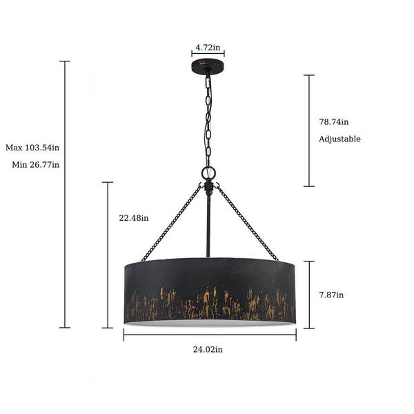 ZYZWMB 24 in. 6-Light Modern Industrial Black Drum Chandelier