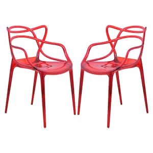 Milan Red Modern Plastic Wire Design Arm Chair Set of 2