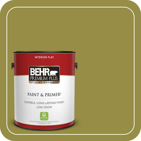 BEHR PREMIUM PLUS 1 gal. #PPU9-03 Retro Avocado Flat Low Odor Interior Paint & Primer