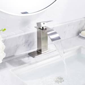 Single Handle Single Hole Bathroom Faucet with Drain Assembly in Brushed Nickel