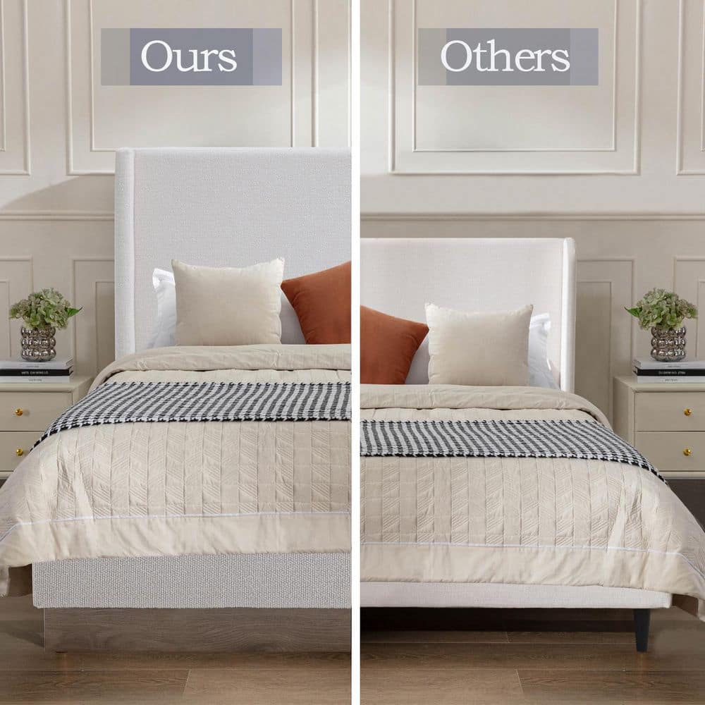Duncan Oat (Beige) Boucle Fabric Upholstered Metal Frame King Platform Bed with High Wingback Headboard - thumbnail 6