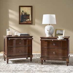 JAYDEN CREATION Martin Walnut Solid Wood 2-Drawer Nightstand with