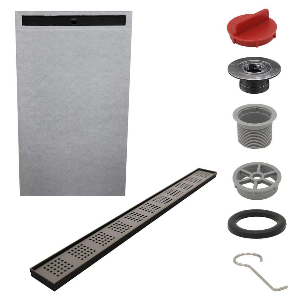 Watershield Shower System 36 in. x 60 in. Pre-sloped End Linear Drain Pan with Black Square Punch Shower Kit price history on PriceWatchPro