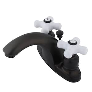 English Country 4 in. Centerset 2-Handle Bathroom Faucet with Plastic Pop-Up in Oil Rubbed Bronze