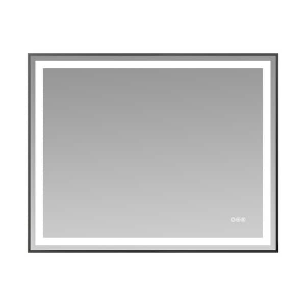 40 in. W x 32 in. H Rectangle Framed LED Anti-Fog Wall Bathroom Vanity Mirror in Black