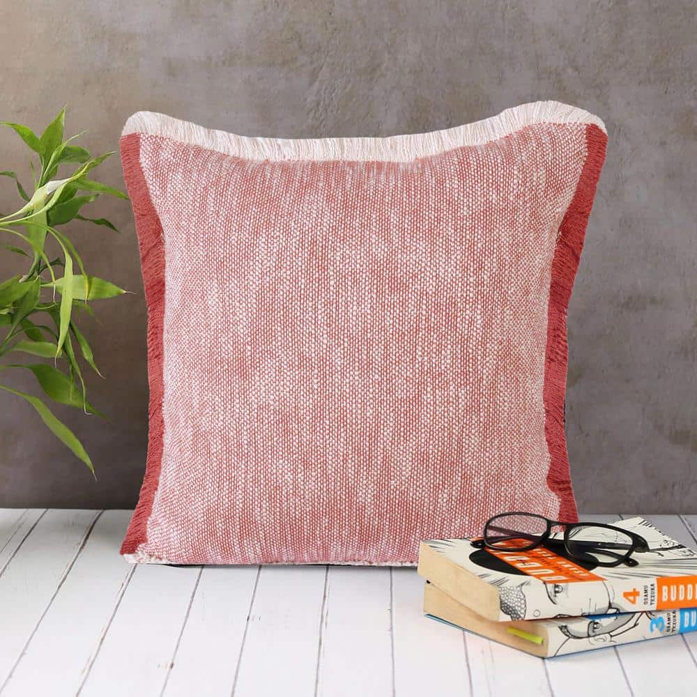 Unique Auburn Red White 20 in. x 20 in. Neutral Fringe 2-Tone Cotton Throw 