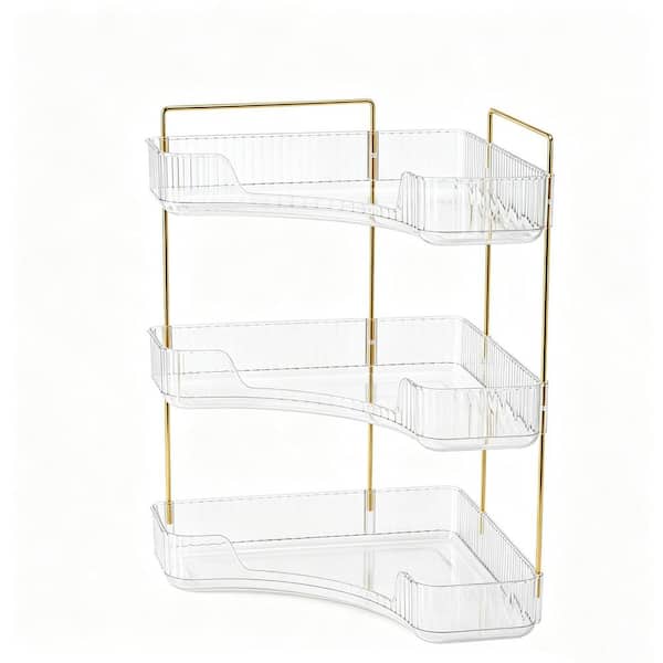 White 3-Tier Corner Bathroom Counter Organizer Storage Shelf for Makeup, Space-Saving Countertop Tray Fits Bathroom