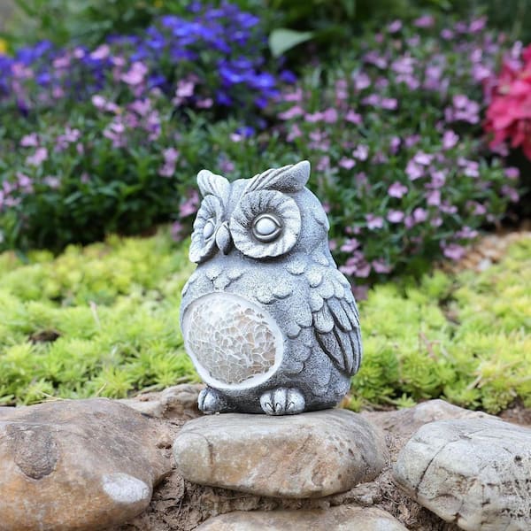 Resin Owl Outdoor Garden Statues with Solar Light L0DPMGGHN8 - The