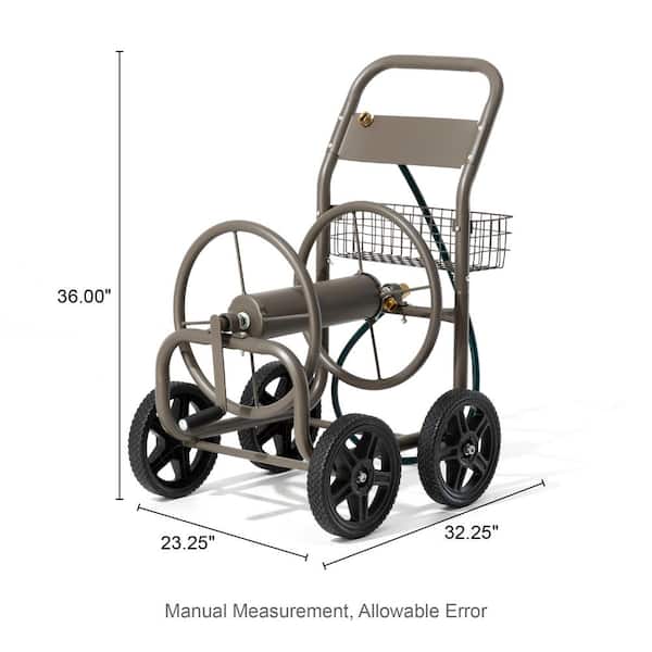Glitzhome 250 ft. Steel Gray 4-Wheel Garden Hose Reel Cart