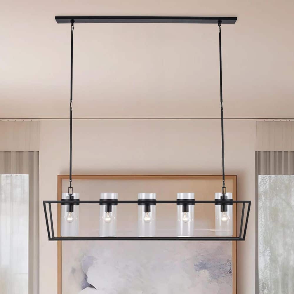 Rael 5-Light Black Linear Kitchen Island Pendant Light Fixture with Clear Glass Shades price history on PriceWatchPro