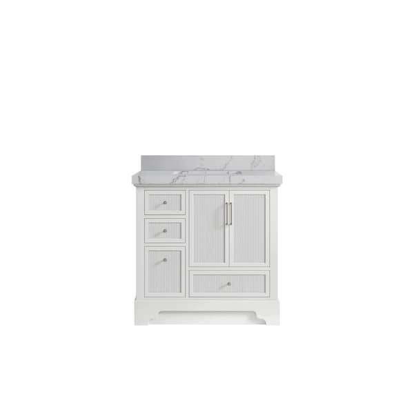 Willow Collections Alys 36 in. W x 22 in. D x 36 in. H Single Sink Bath Vanity Center in White with 2" Venatino Quartz Top