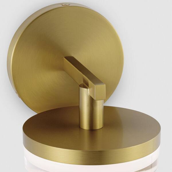 Generation Lighting - Studio Khan 4.8 in. 1-Light Burnished Brass Integrated LED Bathroom Bedroom Wall Vanity Light Silk White Glass Shade