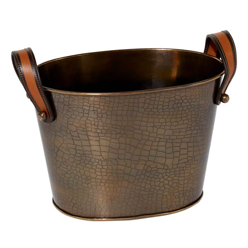 Bronze Metal 6-Bottle Ice Bucket with Leather Handles