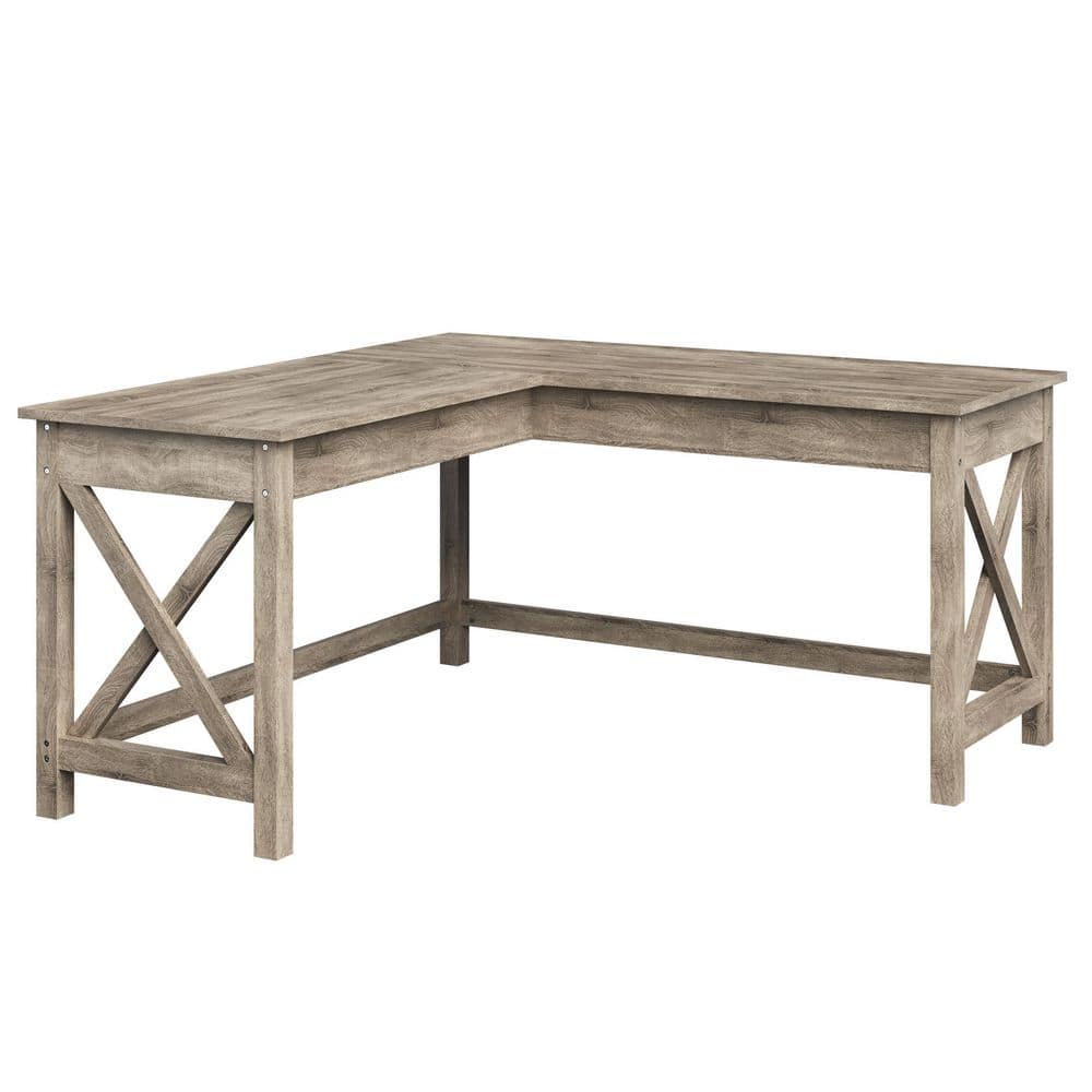 Computer Desk - L-Shaped Desk with X-Pattern Legs - For Office  Computer  or Craft Table - Desks for Home Office by Lavish Home (Gray Wood Finish)