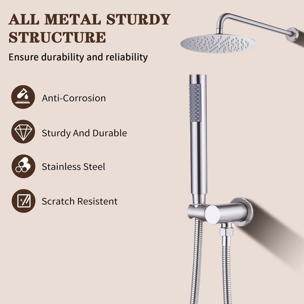Brushed Nickel Wall Mounted Rain Shower Faucet Set