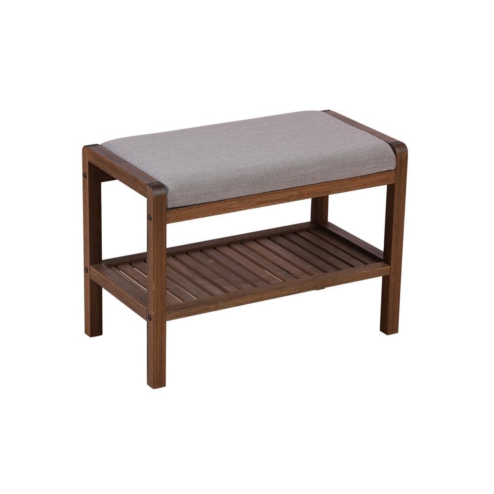 Eco-Friendly Mahogany Bamboo Padded Storage Bench