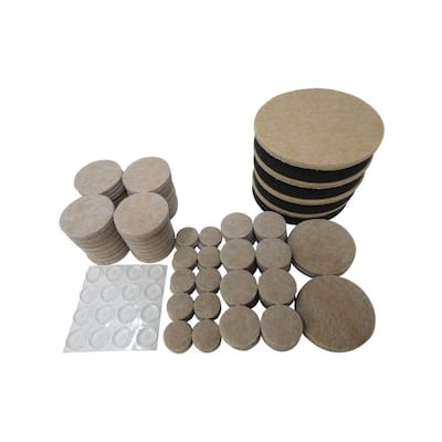 Assorted Self-Adhesive Round Furniture Sliders, Felt Pads for Hard Floors and Surface Bumpers Value Pack (108-Piece)