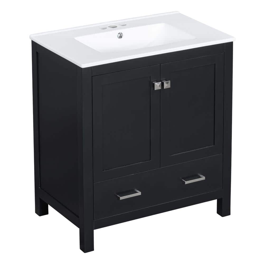 30 in. W x 18 in. D x 34 in. H Single Sink Bathroom Vanity in Black with White Ceramic Top price history on PriceWatchPro