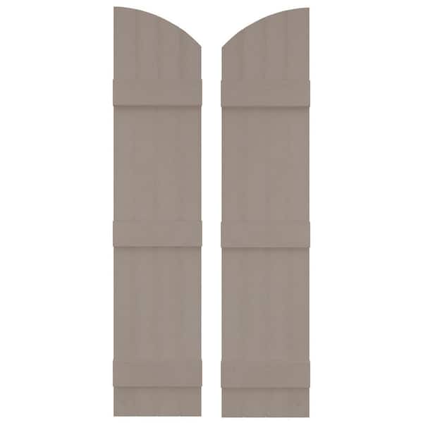 Builders Edge 14 in. W x 85 in. H Vinyl Exterior Arch Top Joined Board and Batten Shutters Pair in Clay