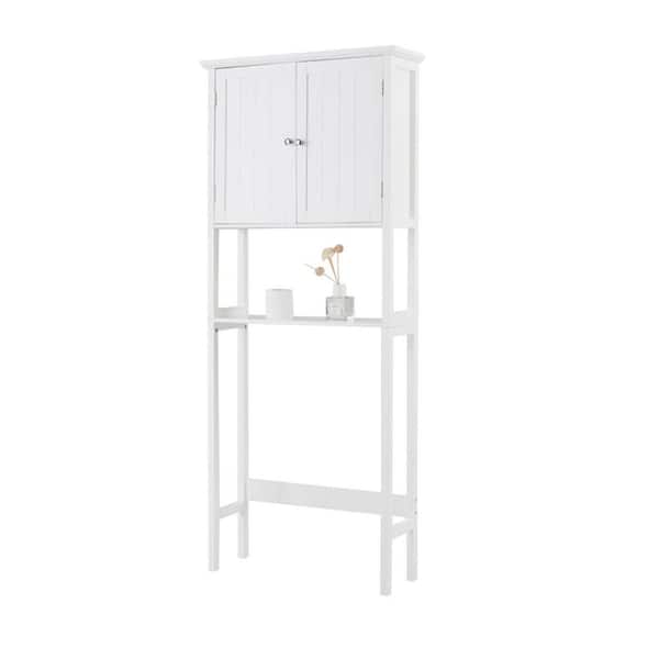 Bunpeony 28 in. W x 68 in. H x 9.5 in. D White Bathroom Over-the-Toilet Storage Cabinet Organizer with Doors and Shelves