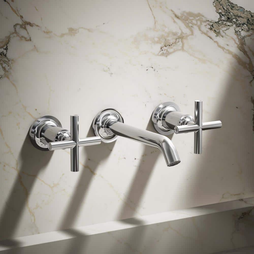 Polished Chrome Wall-Mounted Double Handle Faucet