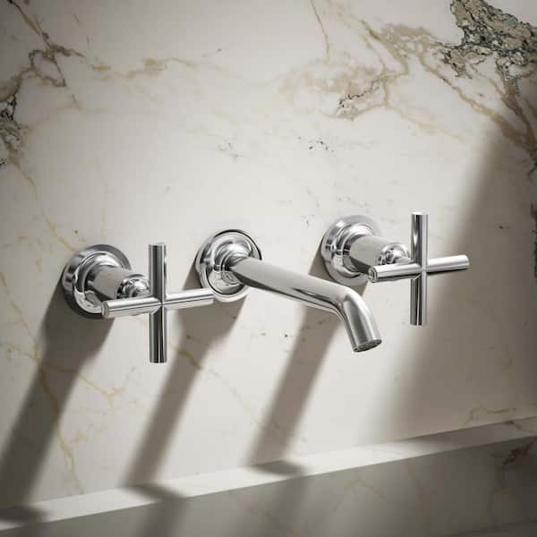 Purist 8 in. 2-Handle Low-Arc Wall Mount Water-Saving Bathroom Faucet Trim Only in Polished Chrome