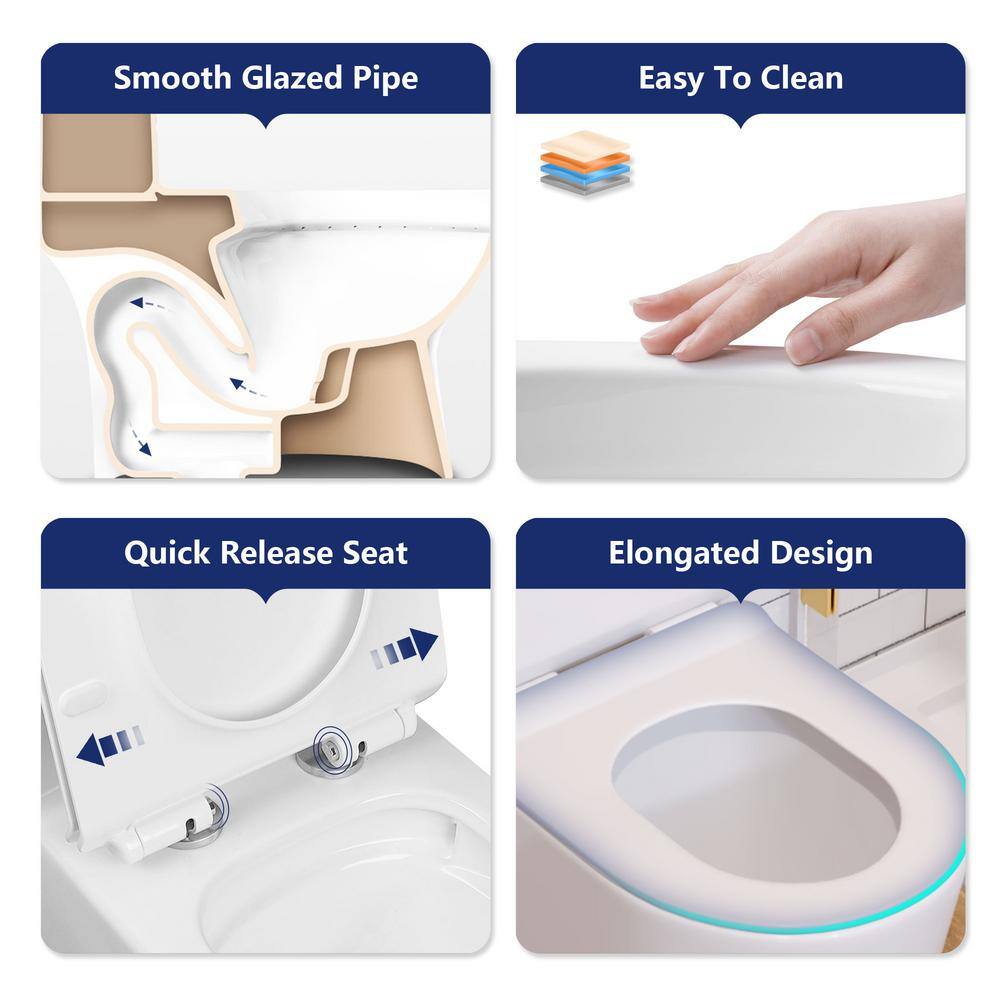 White Ceramic Elongated Dual Flush Toilet with ADA Seat Height