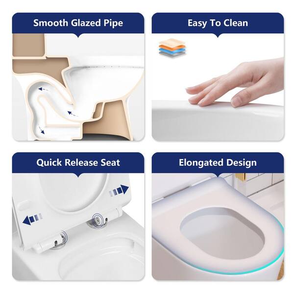 12 in. Rough-In 1-Piece 0.8/1.2 GPF Dual Flush Round Toilet in White, Seat Included 12 in. Rough-In 1-Piece 0.8/1.2 GPF Dual Flush Round Toilet in White, Seat Included